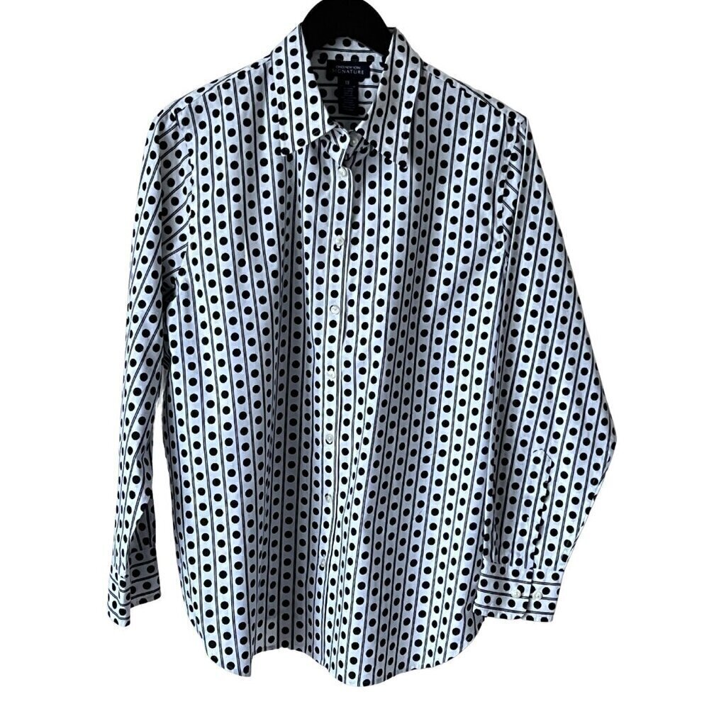 Jones New York Polka Dot White/Black Long Sleeve Blouse, 1X